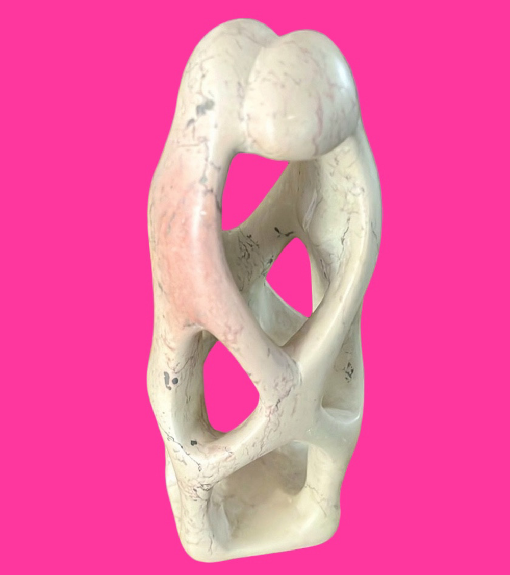 Vintage Hand Carved Intertwined Couple Kenyan Stone Sculpture